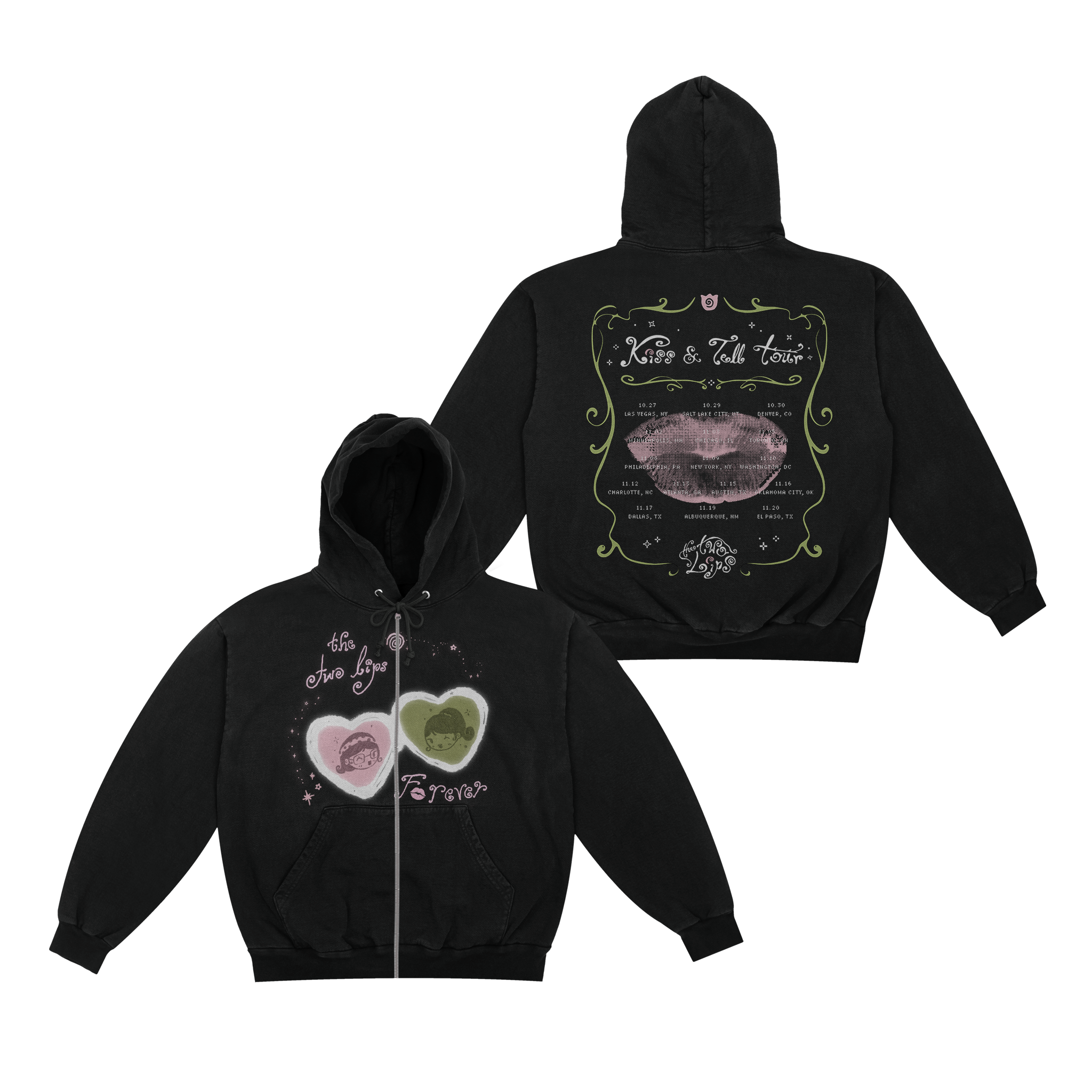 The Two Lips Tour Black Zip-Up Hoodie